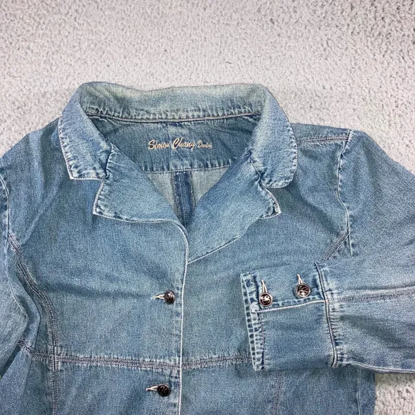 Vtg‎ Simon Chang Denim Jacket Women 16 Button Front Y2K Classic Minimalist - Image 2