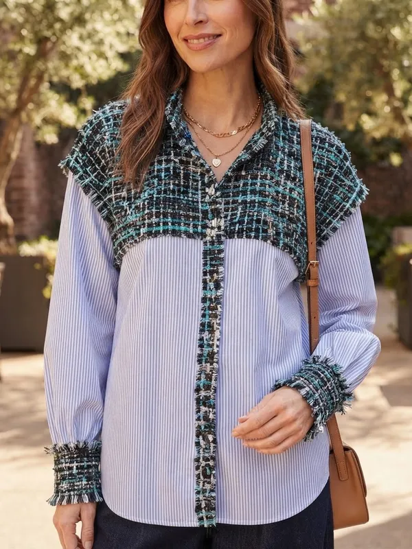Zara Basic Collection Tweed Pinstripe Button-Down Shirt Size M - Image 5
