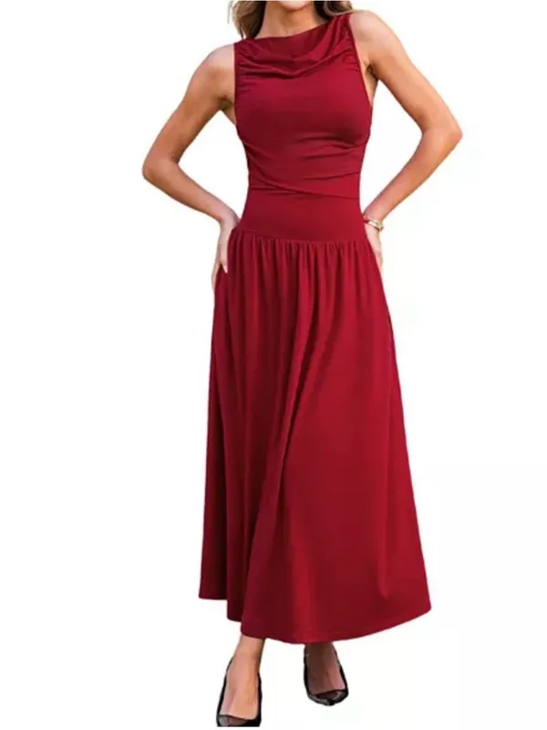 Cupshe Women's Knit BoatNeck Elegant Sleeveless Maxi Dress in Red Size Small - Image 4