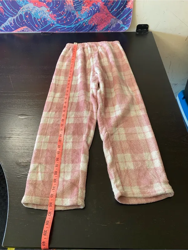 Kids Plush Pink Plaid Pajama Pants - Cozy Soft Sleepwear - Image 3