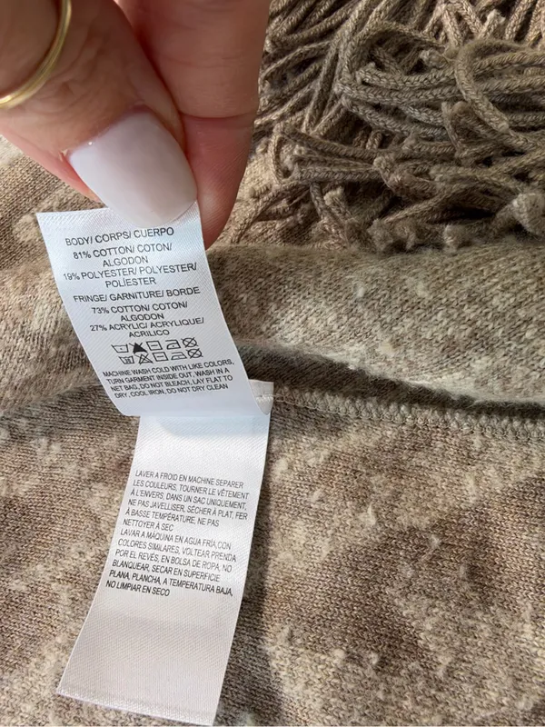 Lucky Brand Taupe & Beige Patterned Fringe Open Cardigan Size Large - Image 8