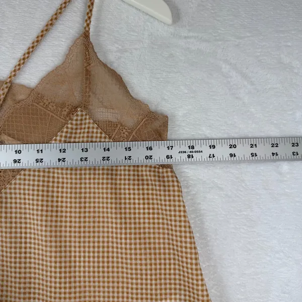 The Impeccable Pig Tan Gingham Lace‎ Trim Cami Top JT1235 Small - Image 4