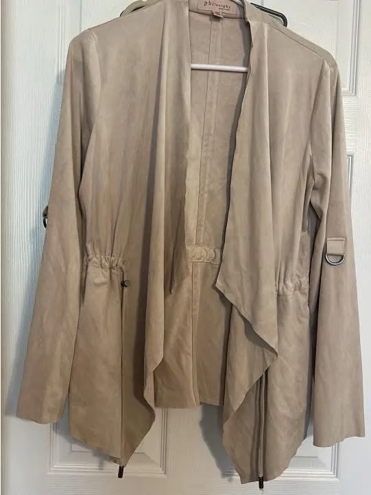 Philosophy Taupe Draped Open-Front Trench Jacket - Image 2