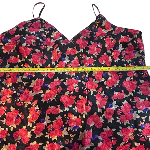 Black Floral Satin Cami Red Rose Print Y2K‎ Romantic Tank S/M Adjustable Straps - Image 5
