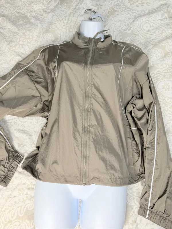 Avia Beige Bomber Jacket with White Piping - Women - Image 3
