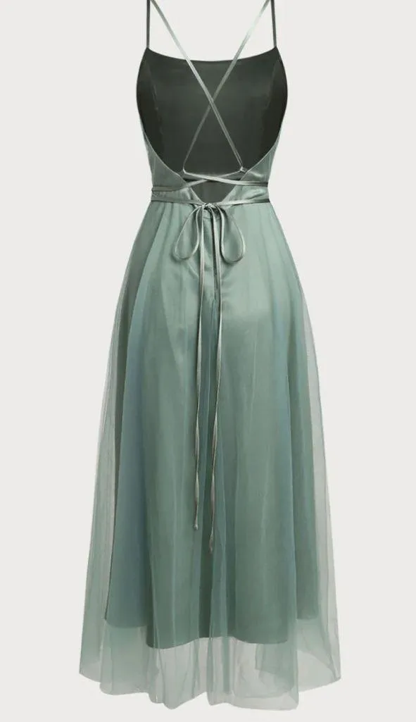 Rihoas Green Mesh Flowy Slip Midi Dress - Image 6