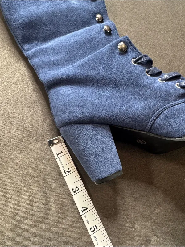 Tall Blue Faux Suede Lace-Up Women’s Boots Size 7 (38) NEW - Image 8