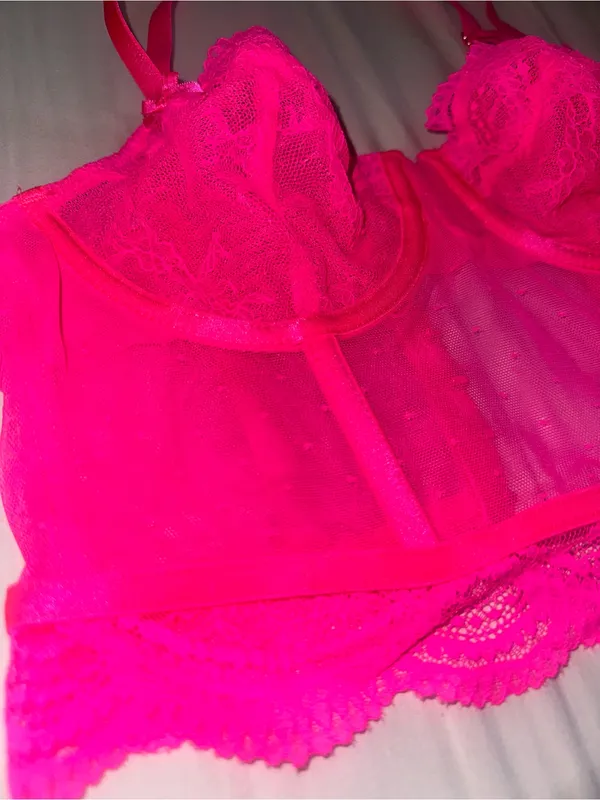 Auden Neon Pink Longline Lace Bustier Bralette - Image 2