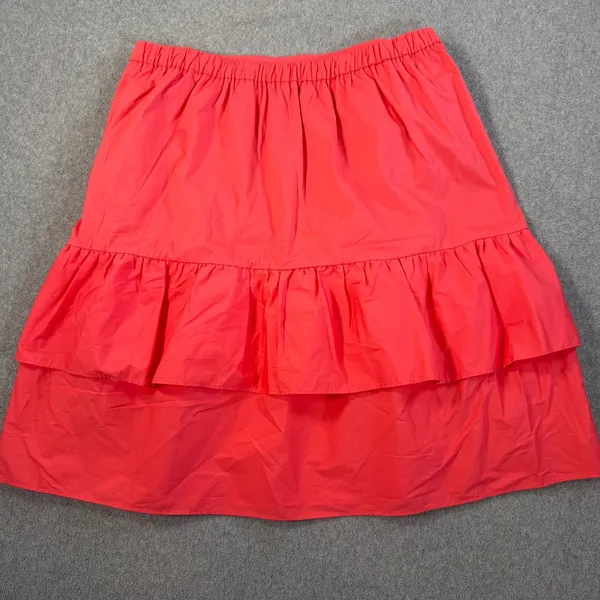 J.Crew Women's 14 Coral Tiered Ruffle Skirt Elastic Waist Cotton Blend Lined New - Image 5