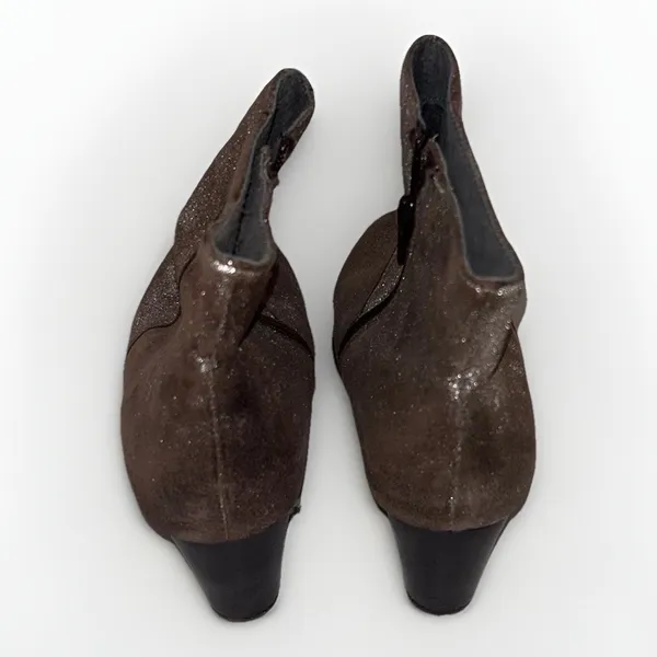 Seychelles Womens 9 Metallic Bronze Shimmer Leather Ankle Boots Block Heel‎ Zip - Image 5