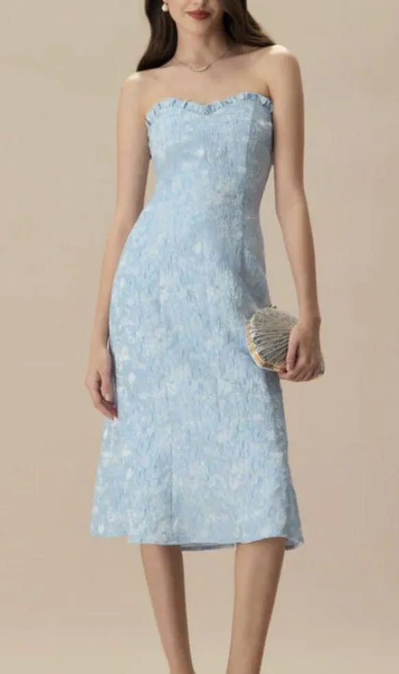 RIHOAS Previous Next Women's Blue Strapless Jacquard Midi Dress 3 - Image 4