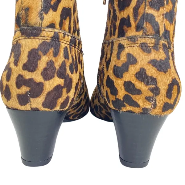 Franco Sarto Leopard Calf Hair Ankle Boots Womens 7 Tan Pointed‎ Toe Block Heel - Image 6