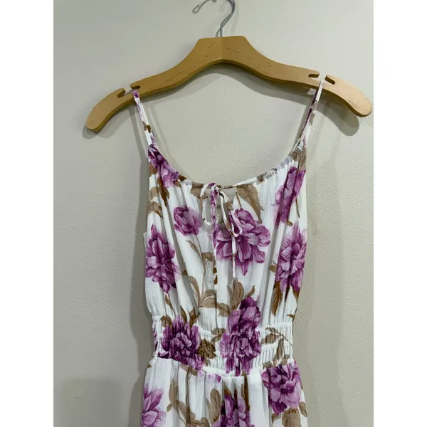 Abercrombie & Fitch Purple Floral Maxi Dress XS Smocked Waist Pockets White - Image 3