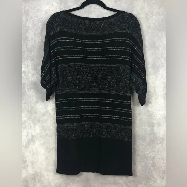 White House | Black Market Black Silver Shimmer Dolman Sweater Mini Dress Tunic XL - Image 7