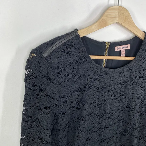 Juicy Couture Black Lace Long Sleeve Back Zip Sheath Dress‎ Womens Size Medium M - Image 5