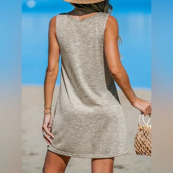 Cupshe Lightweight Tan Asymmetrical Ruched SleevelessSundress Coverup Size Small - Image 2