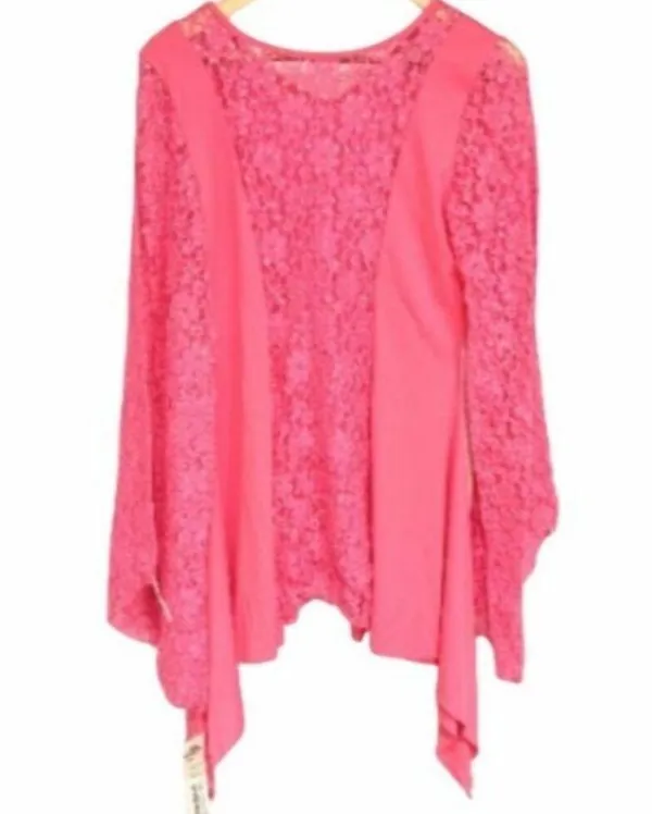Body Wrappers Drapey Lace Panel Tunic Top Sparkly Rose Pink M #629 Praise Dance - Image 4