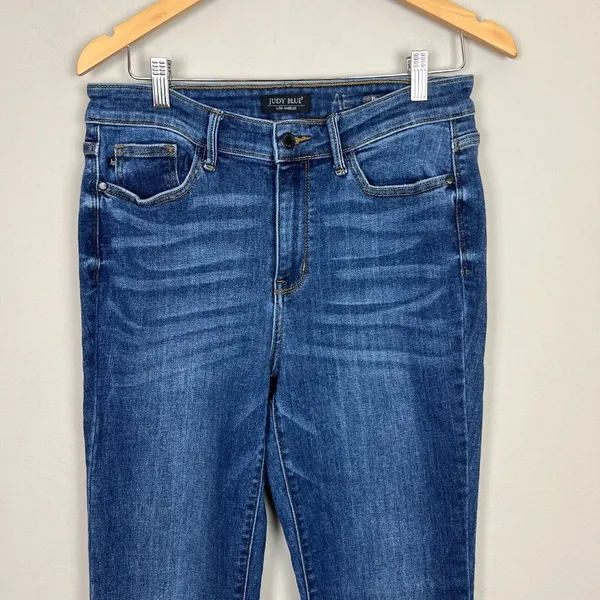 Judy Blue Jeans Womens 11/30 Blue Boot Cut Medium Wash Frayed Hem‎ Stretch Denim - Image 6