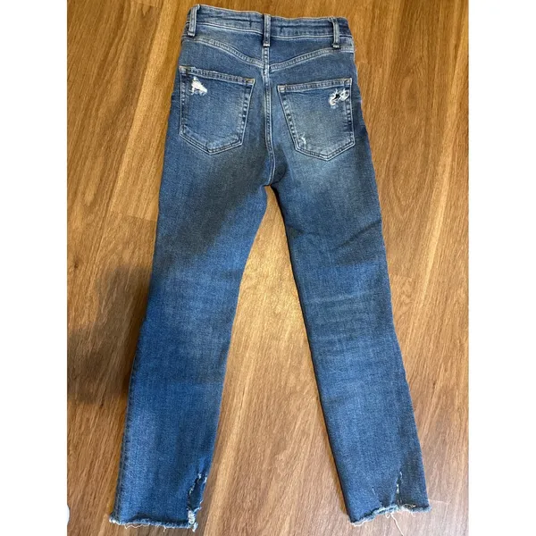 Abercrombie & Fitch High Rise Straight Distressed Jeans‎ Medium Wash Blue 26 - Image 5