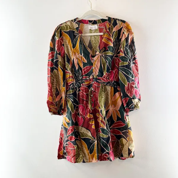 Velvet by Graham & Spencer Tessa Leaves Print Puff Sleeve Mini Dress Multi XS - Image 4