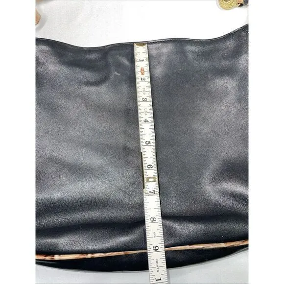 Brahmin Black‎ Leather Handbag Pecan Croc Embossed Trim & Handle 13x9.5" - Image 3