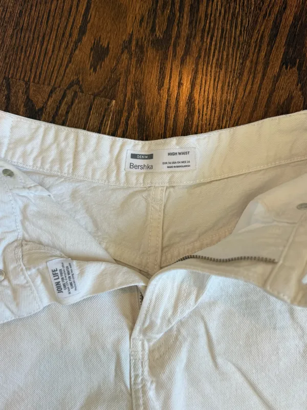 Bershka White High Waist Denim Shorts - Image 3