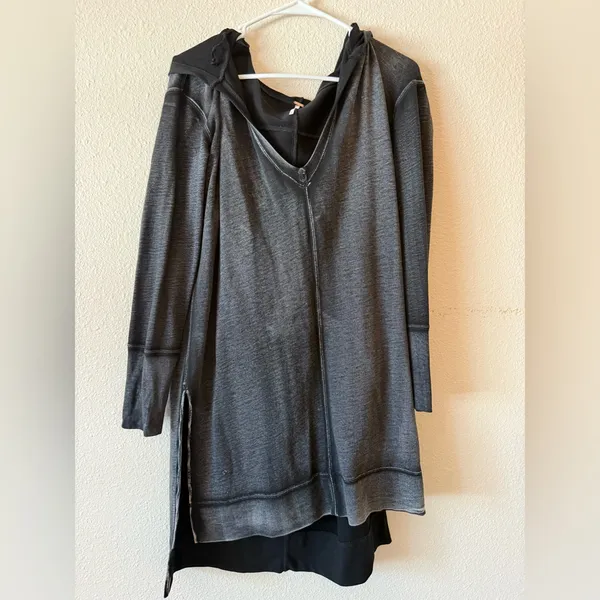Free People Charcoal Gray V-Neck Long Sleeve Sweatshirt Dress - Image 5
