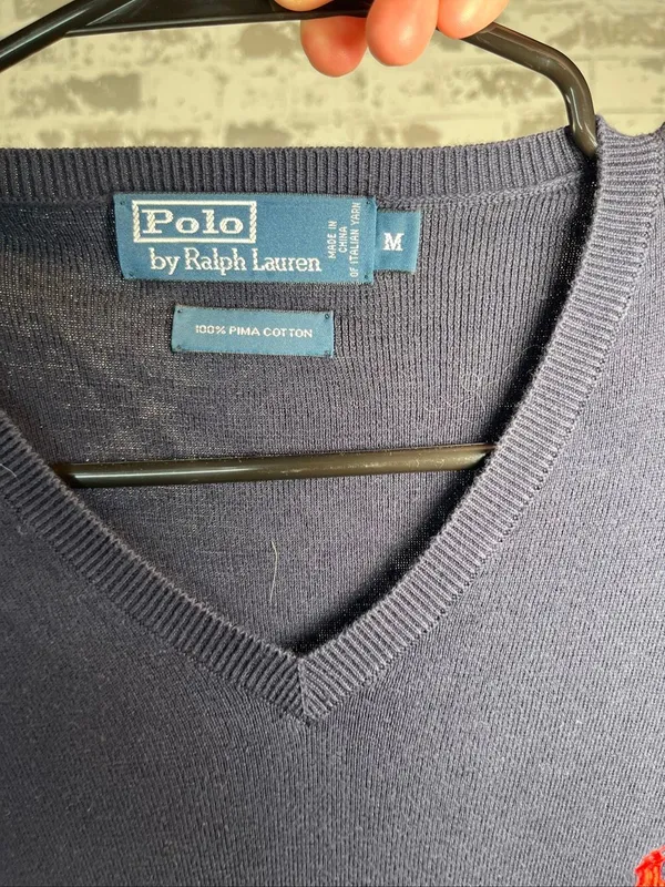 Polo by Ralph Lauren | mens vneck pima cotton blue sweater - Image 3