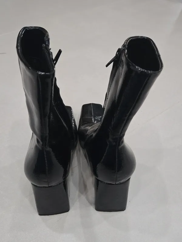 New! Zara Black Patent Square-Toe Ankle Booties 38/ 7.5 US. - Image 5