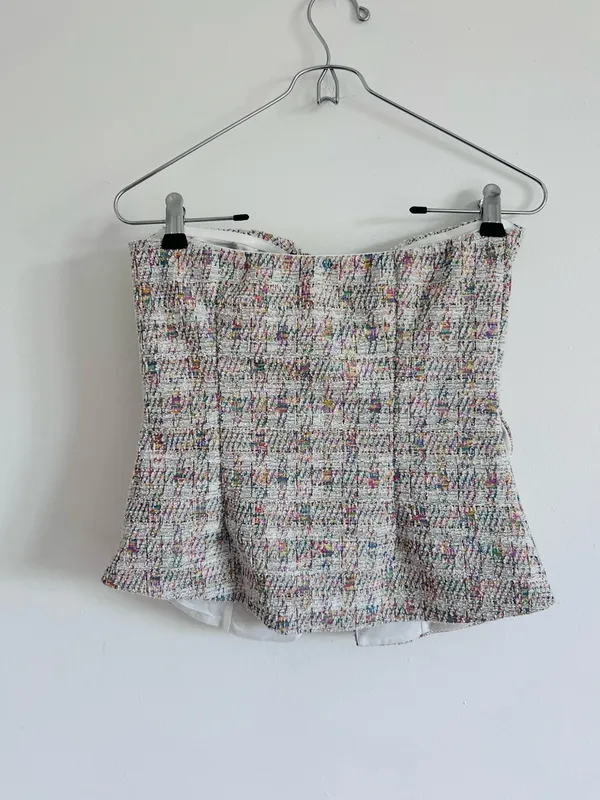 Coquette Tweed Corset Top Pearl Buttons Strapless Medium - Image 4
