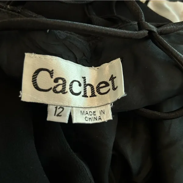 Vintage Cachet Strappy‎ Black Web Back Formal Maxi Dress 12 - Image 3