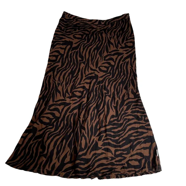 BRIXTON Helena Midi Skirt High Waist Black‎ Brown Zebra Animal Print Medium M - Image 2