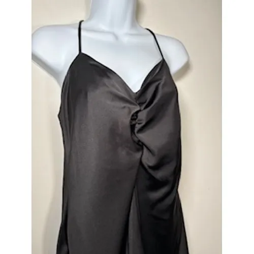 NICOLE MILLER Midi Black Satin Ruched Slip Dress Size‎ Medium Evening Chic LBD - Image 2