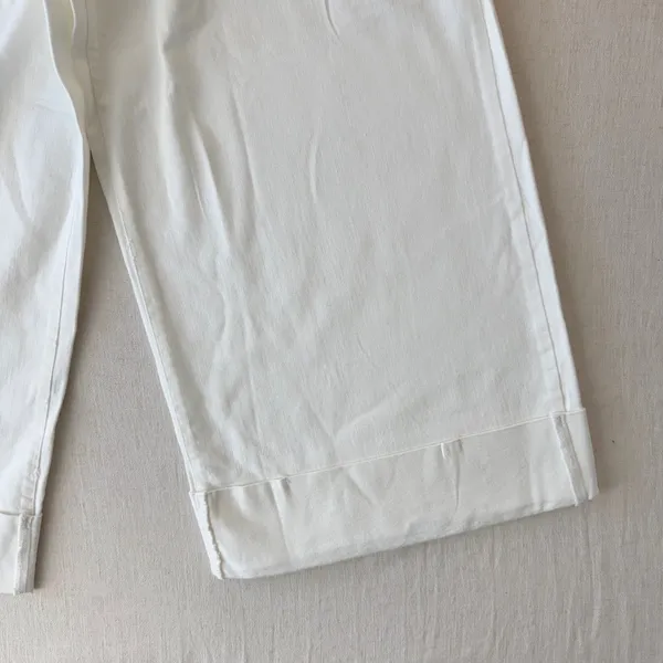 Maeve Anthropologie Wide Leg Crop Pleated Pants Womens 31T White Denim High Rise - Image 9