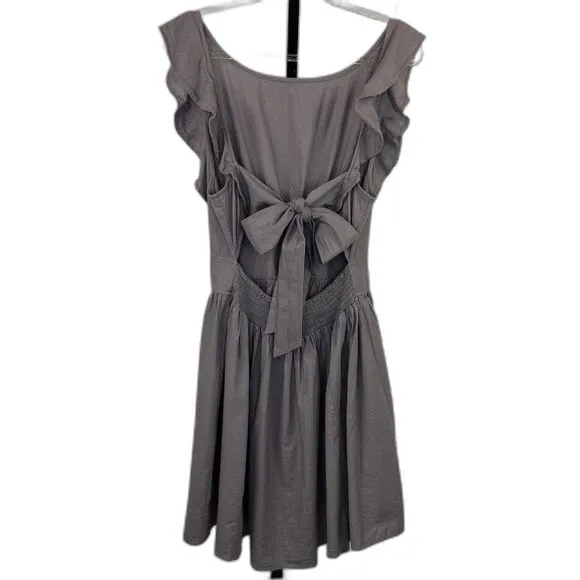 Wishlist Apparel Dress Women L Gray Cotton Ruffle Tie Back Cottagecore Boho Mini - Image 2