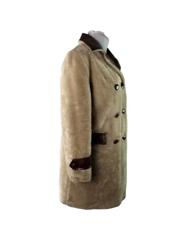 Vintage Fingerhut Fashions Fur Leather Coat Double Breasted Buttons Beige Sz 12 - Image 8