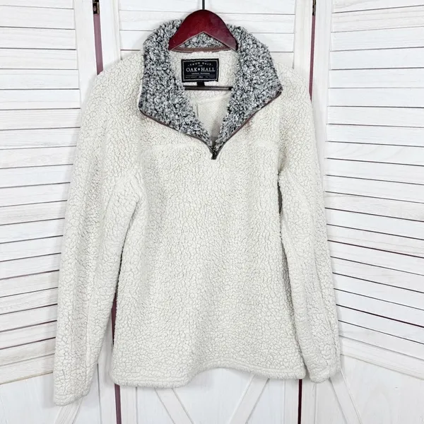 True Grit Faux Sherpa Jacket Women Small Beige Pullover Sherpa Quarter Zip Teddy - Image 8