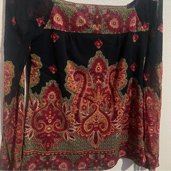 Off the shoulder bohemian Paisley grunge dark fairy sheer‎ sleeves size Medium - Image 2