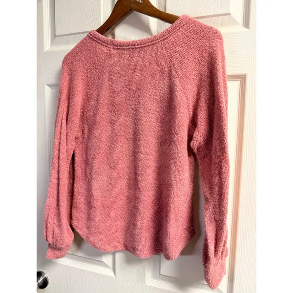 Hollister Womens Small Pink V-Neck Fuzzy Knit Balloon‎ Sleeve Sweater - Image 6