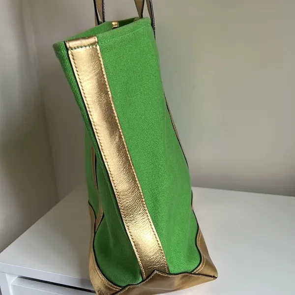 Lauren Ralph Lauren Green and Gold Summer Canvas Tote - Image 3