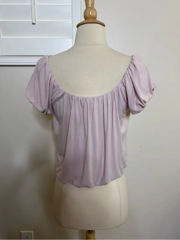 Express Size Extra Small (XS) blush pink Gathered Neck Puff Sleeve Blouse - Image 3