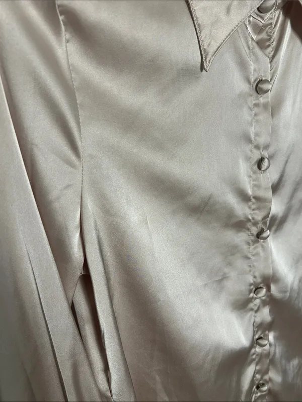 Amazon Women's Satin Button-Up Blouse in Champagne - Image 2