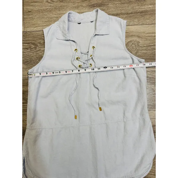 Minimalist Linen Blend Womens Tunic Top Size M Light Blue Lace Up Sleeveless‎ - Image 4
