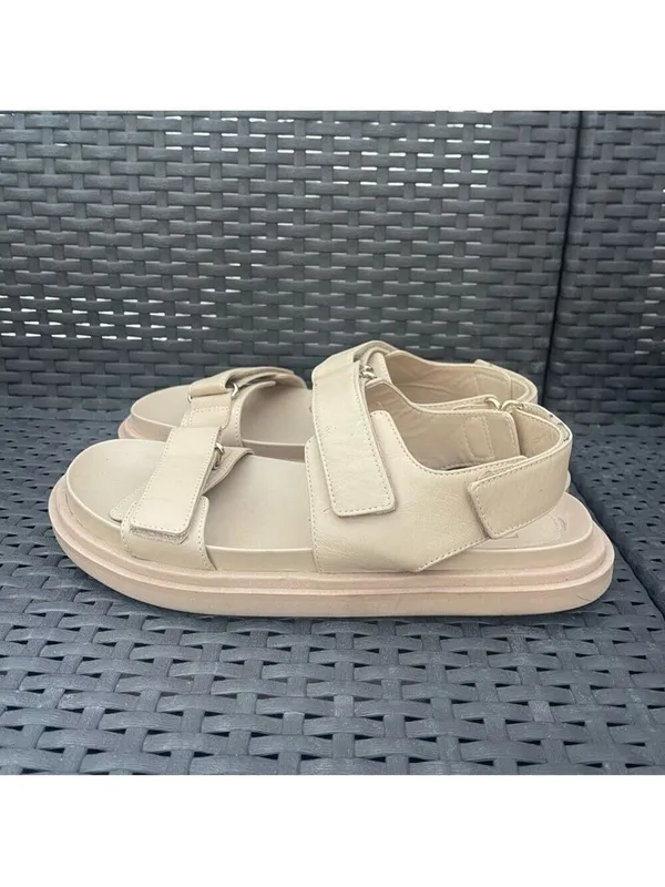 Zara Leather Platform Chunky Dad Sandals - Cream/Beige - Size 38 - Image 6