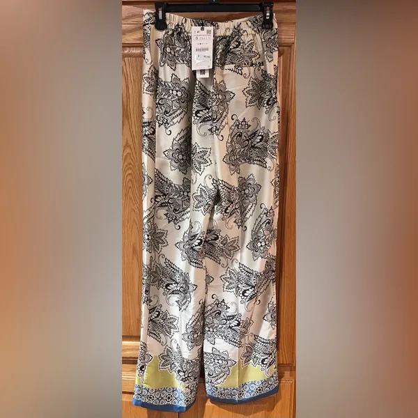ZARA Multicolored Printed‎ High-Waisted Wide Leg Palazzo Pants Size Small NEW - Image 12