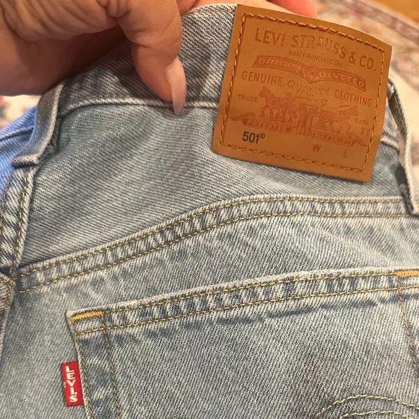 Levi’s Blue Distressed Button Fly Jean Shorts with Frayed Hem 25 - Image 9