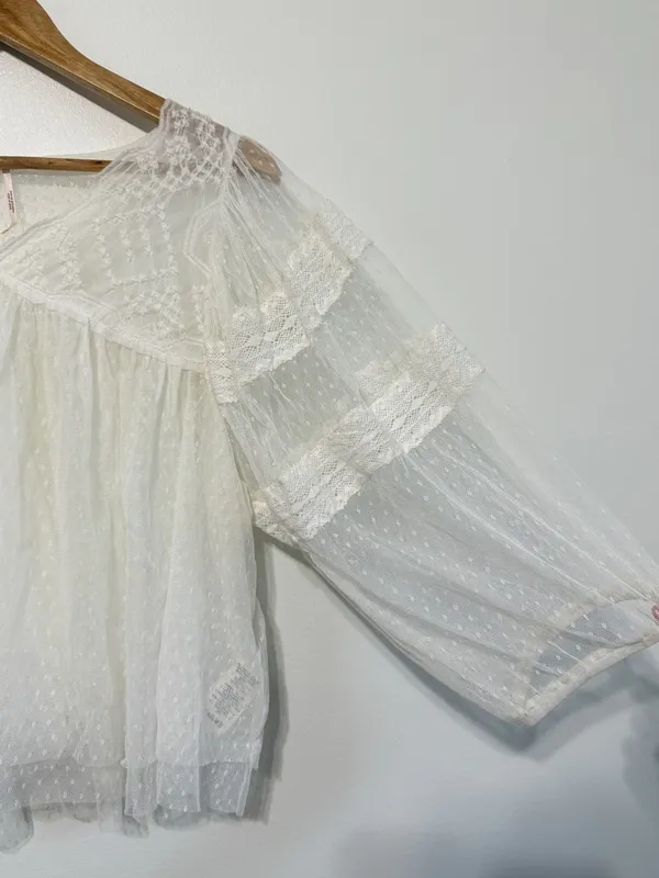 Free People Boho Floral Lace True Candy Top Size XS White Mesh Sheer Festival - Image 4