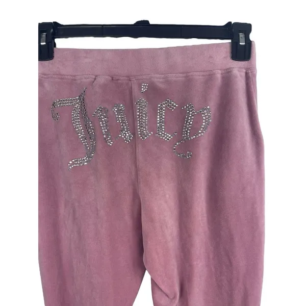 Juicy Couture Velour Dusty Rose Mauve Juicy Rhinestone Spell out Jogger Pants S - Image 2