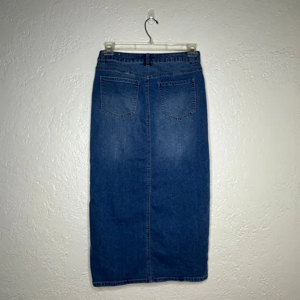 Rachel Zoe Womens Denim Midi Denim Skirt Medium Wash Front Slit Size 6 Blue Jean - Image 2