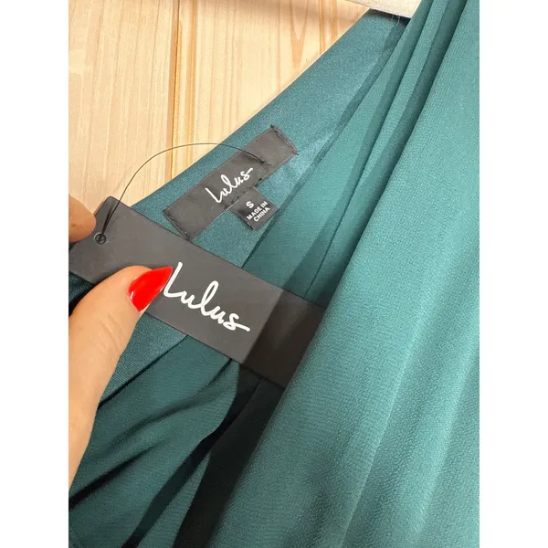 NWT Lulus Thoughts of Hue Emerald Green Surplice Maxi Dress Bridesmaid Size S - Image 5